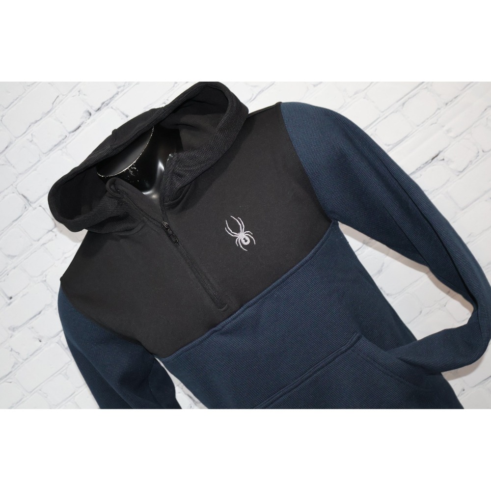 Spyder Hoodie Mens Small Navy Blue Black 1/4 Zip Pullover Hooded Sweatshirt